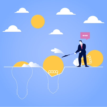 Business Man Digging an Bulb Idea with Minimalist Cartoon Concept Style Illustrationのイラスト素材