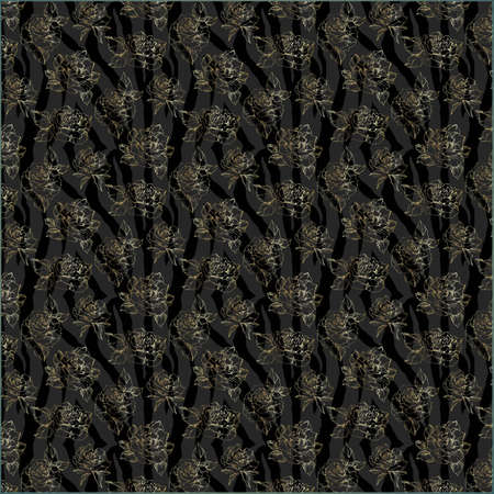 Illustration background zebra with and flower patternの写真素材