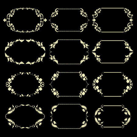 Illustration set of ornate framesの写真素材