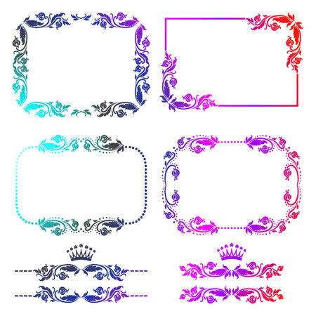 Illustration set of ornate multicolor framesの写真素材