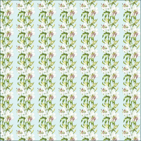 Illustration Seamless flora pattern watercolor whiteの写真素材