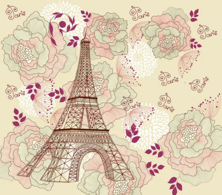 Illustration card with eiffel tour flowerの写真素材