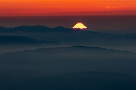 Sunrise on the mountain, Doi Inthanon National Park, Chiang Mai, Thailandの写真素材