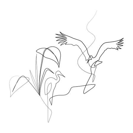 Vector Illustration of Beautiful Bird Line Art Drawing. Good for Cover, Poster, T-Shirt, Graphic Design Print, and others.のイラスト素材