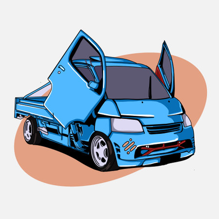 Cool blue modified pickup car vector illustration editableのイラスト素材