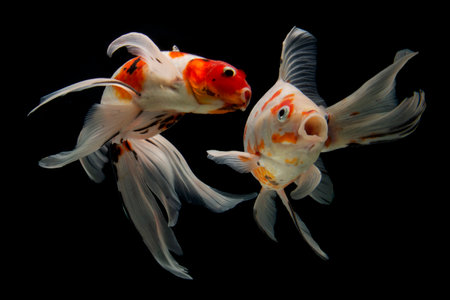 Koi fish Shiro Koi fish Black backgroundの写真素材