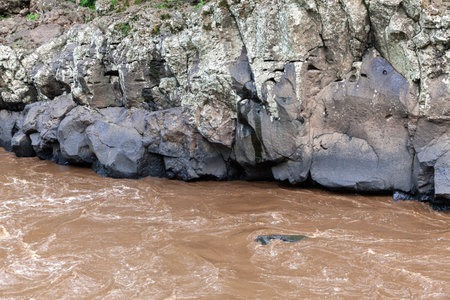 Landscape of a river flowing through the rocks in the countryside.の写真素材