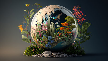 Celebrating the Beauty and Importance of Earth: 3D Globe in Isolated Natural Environment. Generative AI.の素材