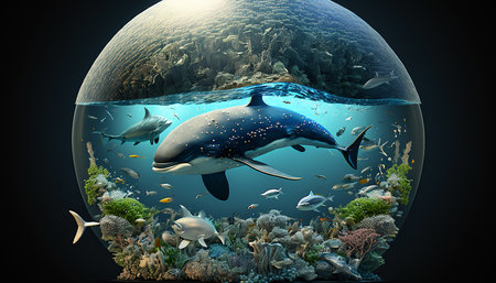 Protecting the Wonders of the Ocean: 3D Earth with a Focus on Marine Life. Generative AI.の素材