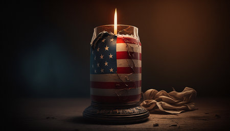 In Remembrance: Memorial Day Template with a Burning Candle and the US Flag. Generative AI.の素材