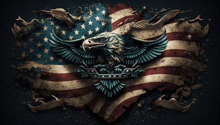 Vintage Stars and Stripes: Background Template for Independence Day with American Flag and Classic Design. Generative AI.の素材