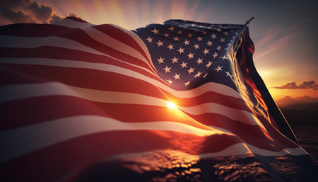 3D American Flag for Memorial Day. Generative AI Technology.の素材