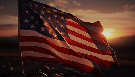 3D American Flag for Memorial Day. Generative AI.の素材