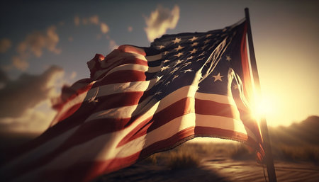 Remembering the Courage and Sacrifice of Our Heroes: 3D American Flag for Memorial Day. Generative AI Technology.の素材