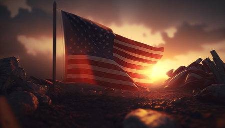 Remembering the Courage and Sacrifice of Our Heroes: 3D American Flag for Memorial Day. Generative AI.の素材