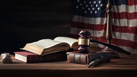 Honoring the Rule of Law: A Background for Law Day with the United States Flag. Generative AI.の素材