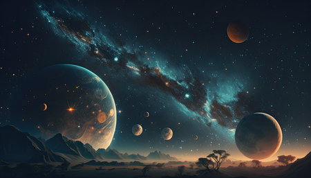 Cosmic Celebration: Astronomy Day Background with a Breathtaking Starry Night Sky. Generative AI.の素材