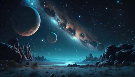Cosmic Celebration: Astronomy Day Background with a Breathtaking Starry Night Sky. Generative AI.の素材
