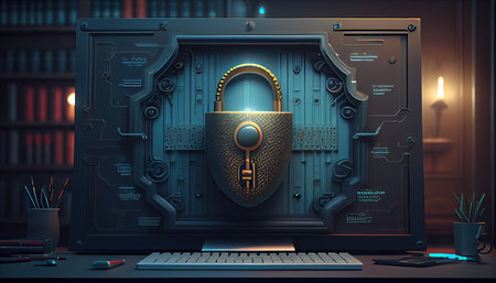 Secure Your Digital World: World Password Day Background with a High-Tech Lock and Strong Password. Generative AI.の素材