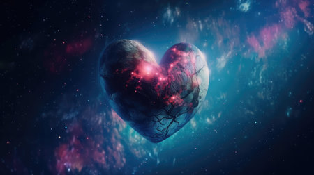 Love Across the Universe: A Heart-Shaped Planet Celebrates Global Love Day. Generative AI.の素材