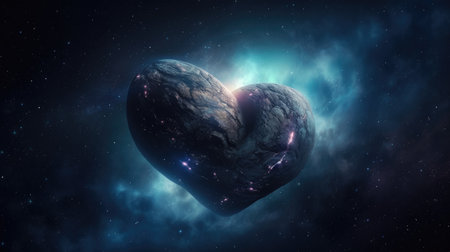 Love Across the Galaxy: An Artistic Heart-Shaped Planet Celebrates Global Love Day. Generative AI.の素材