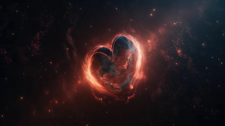 Spreading Love Across the Universe: A Glowing Heart-Shaped Planet Celebrates Global Love Day. Generative AI.の素材