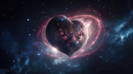 Love in the Universe: A Breathtaking View of a Heart-Shaped Planet for Global Love Day. Generative AI.の素材