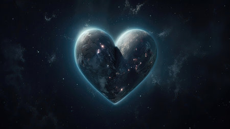 Love for our Planet: Heart-Shaped Earth in Space. Generative AI.の素材