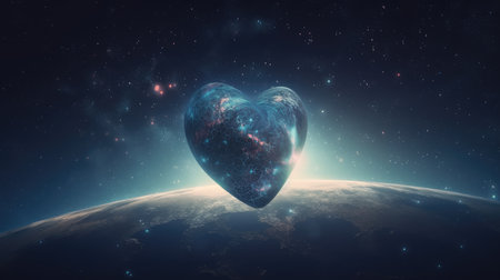 Love for our Planet: Heart-Shaped Earth in Space. Generative AI.の素材