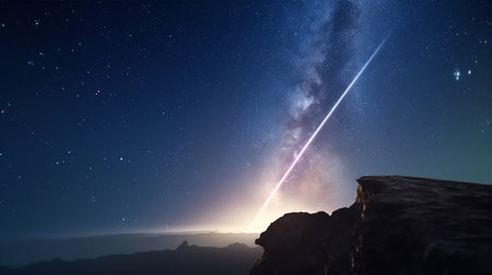 Wish Upon a Star: National Space Day Background with a Mesmerizing View of the Milky Way and a Shooting Star. generative AI.の素材