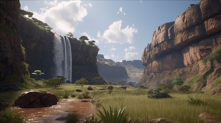 The Majesty of African Landscapes: A Heritage Site in the Distance of a Natural Wonder. Generative AI.の素材