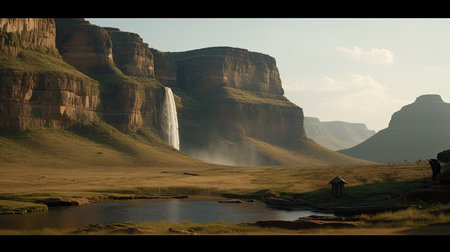 The Majesty of African Landscapes: A Heritage Site in the Distance of a Natural Wonder. Generative AI.の素材