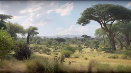 Nature and Heritage: A Serene African Wilderness. Generative AI.の素材