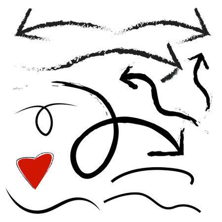 a collection of direction, love, and basic doodle shapes.のイラスト素材