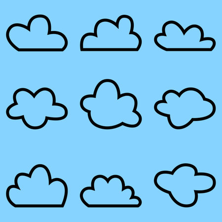 collection of nine transparent outline cloud shapesのイラスト素材