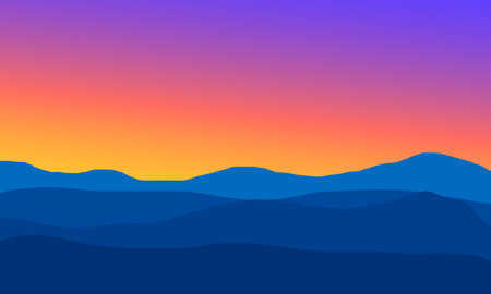 abstract scenery of hills and mountains with smooth colorful background in modern flat styleのイラスト素材