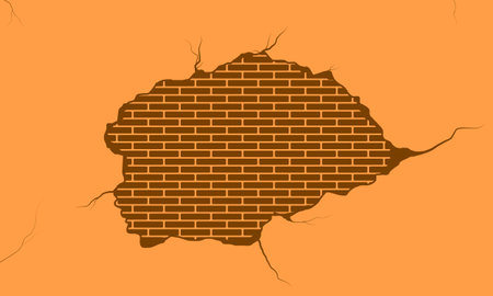 illustration of broken brick wall texture with cracks and damaged surfaceのイラスト素材