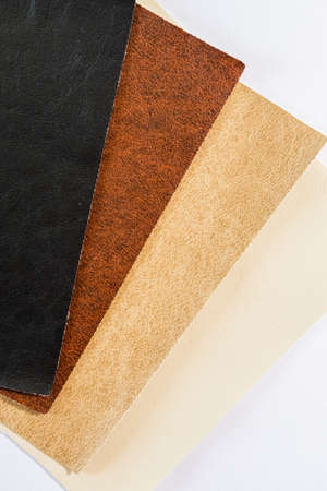 leather scraps of different colorsの写真素材