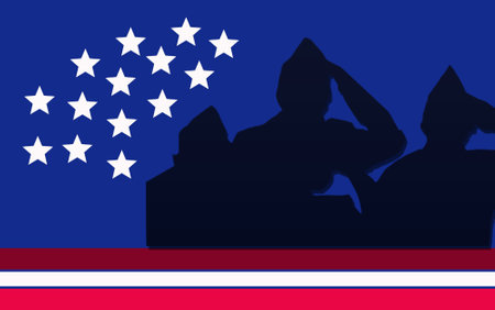 Silhouette of soldiers on the background of the flag of the United States of Americaの写真素材