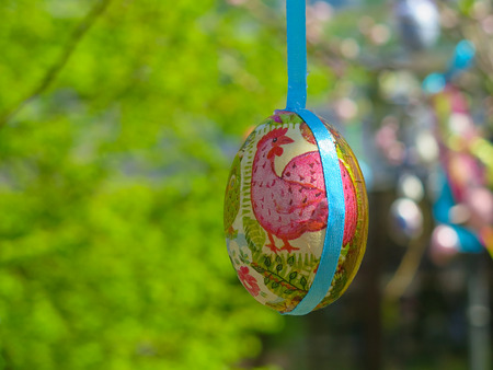 Decorative tree decorated with decorated Easter eggs. National Tadic. Christian Orthodox religious festival.の写真素材