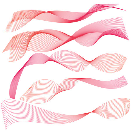 Set of pink wavy lines on white background. Vector illustration.のイラスト素材