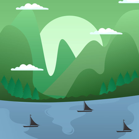 Mountain and river landscape scenery vectorのイラスト素材