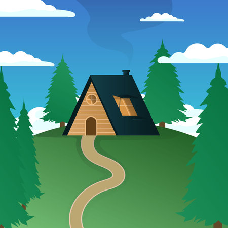 House on hill scenery vector designのイラスト素材