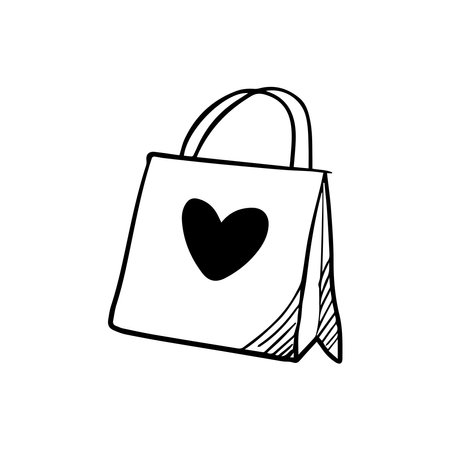Doodle style shopping bag isolated on white background vectorのイラスト素材