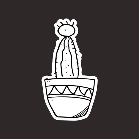 Doodle style cactus flower sticker on black background vectorのイラスト素材