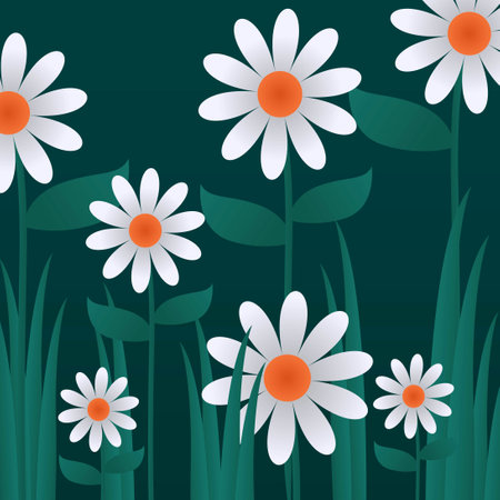 daisy garden flowers nature background illustrationのイラスト素材