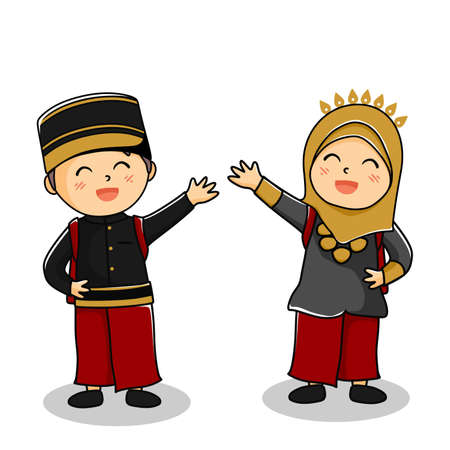 illustration of two child wearing indonesian traditional clothingのイラスト素材