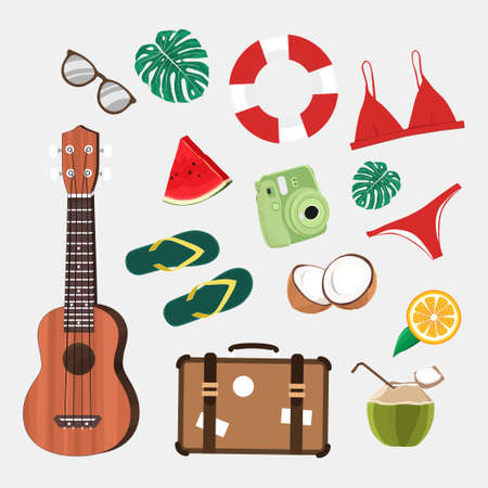 summer stuff icon flat vectorのイラスト素材