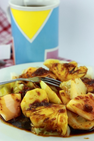 rujak is a traditional Indonesian food is usually made of vegetables and fruits and flavored with peanut sauceの写真素材