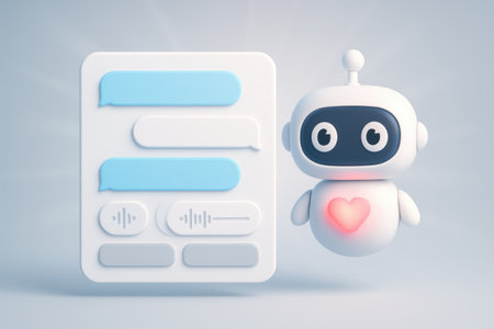 3d rendering cute robot with chat bubble on white background with copyspaceの素材